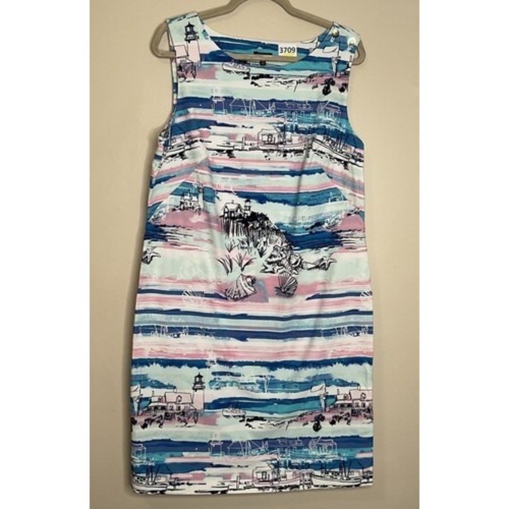 NWT Talbots Blue/White Coastal Sea Midi Dress Womenβ 14 China 100% Cotton